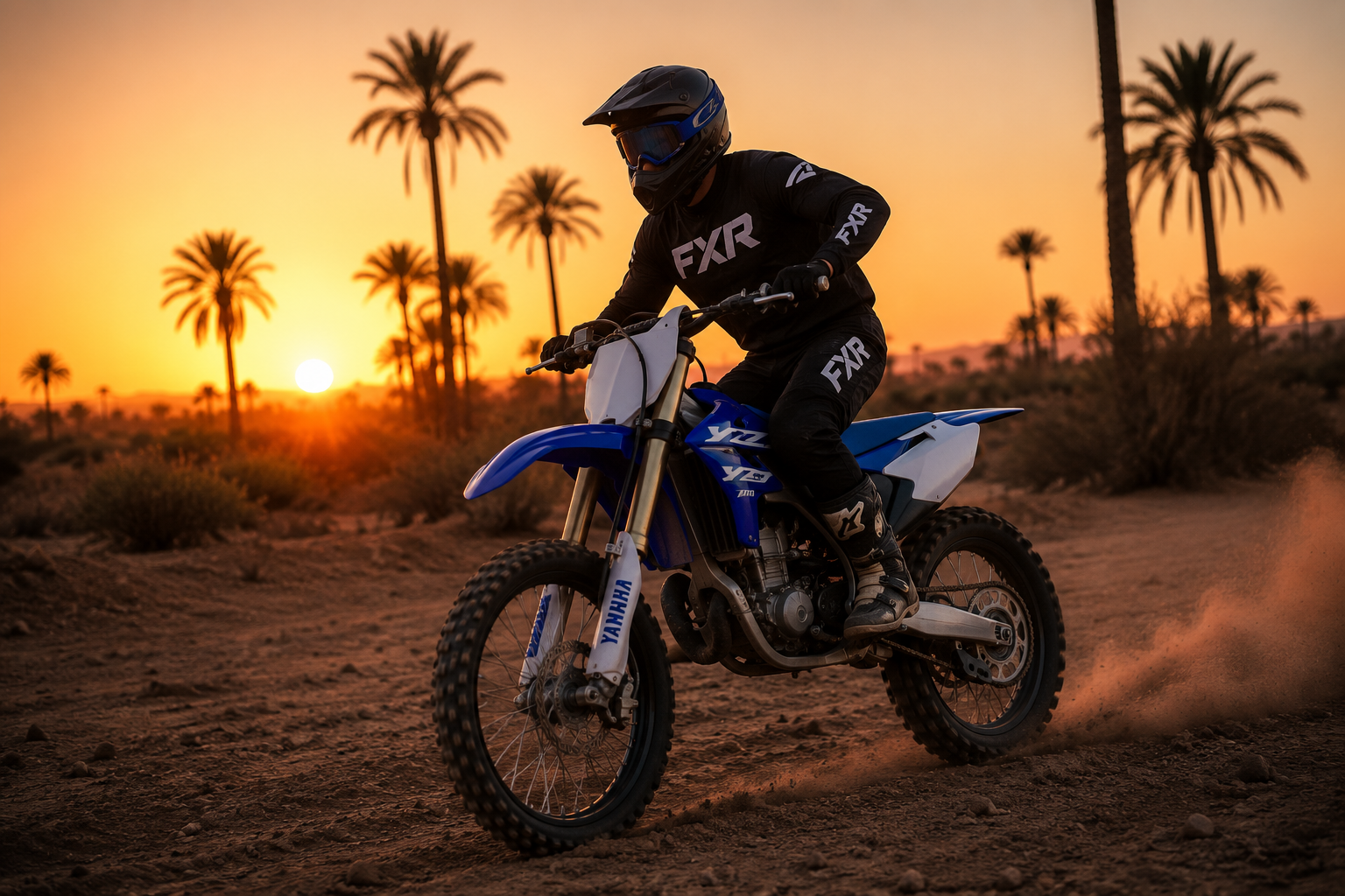 Moto Cross Yamaha YZ 250 au coucher du soleil à Marrakech